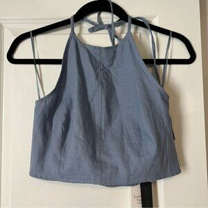 Revolve House of Harlow Periwinkle Blue Linen Halter Crop Top